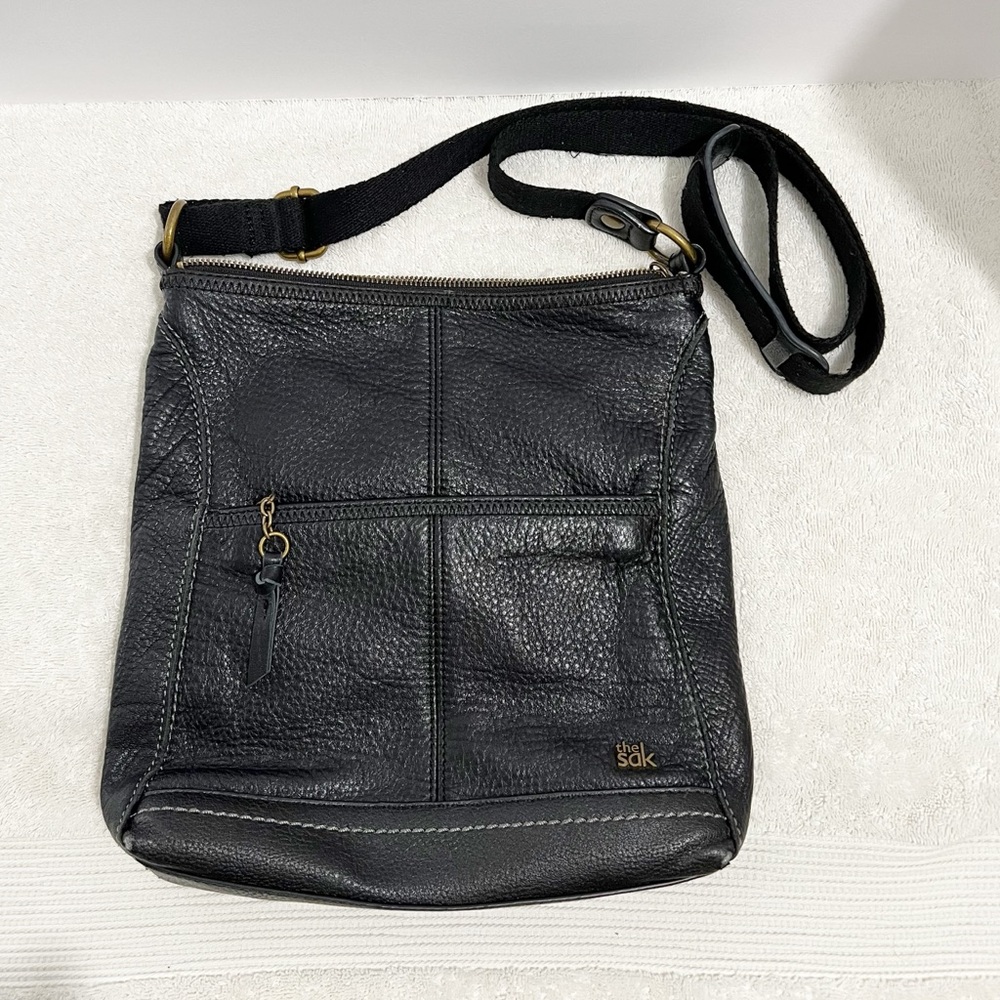 [The Sak] Black Leather Crossbody Purse Boho Minimalist Office Travel